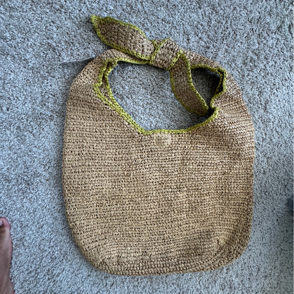 Anthropologie Woven Straw Shoulder Bag in Natural with Yellow Trim - Picture 4 of 7